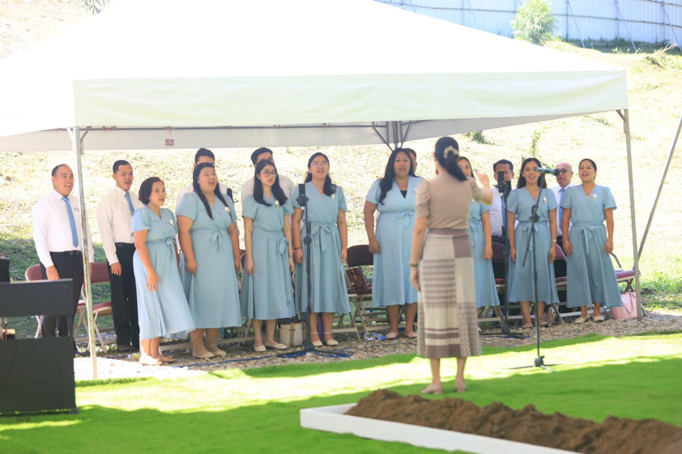 The Tacloban Philippines Stake Choir singing at the ground-breaking of the Tacloban City Philippines Temple, 18 January 2025