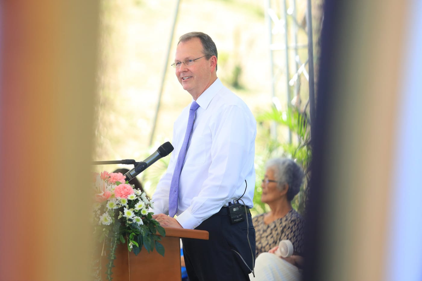 Elder Michael B. Strong addressing attendees at the Tacloban City Philippines Temple ground-breaking